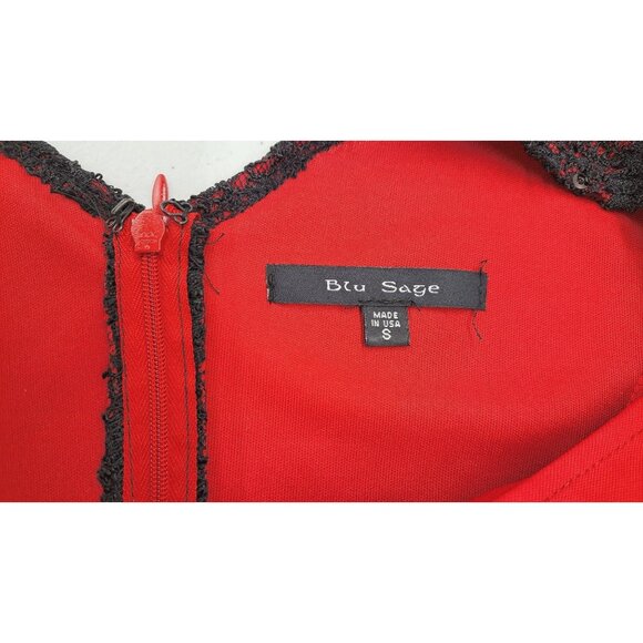 Blu Sage Black Red Lace Sparkle Top Women Small Holiday Party New Year Fancy - Picture 10 of 13